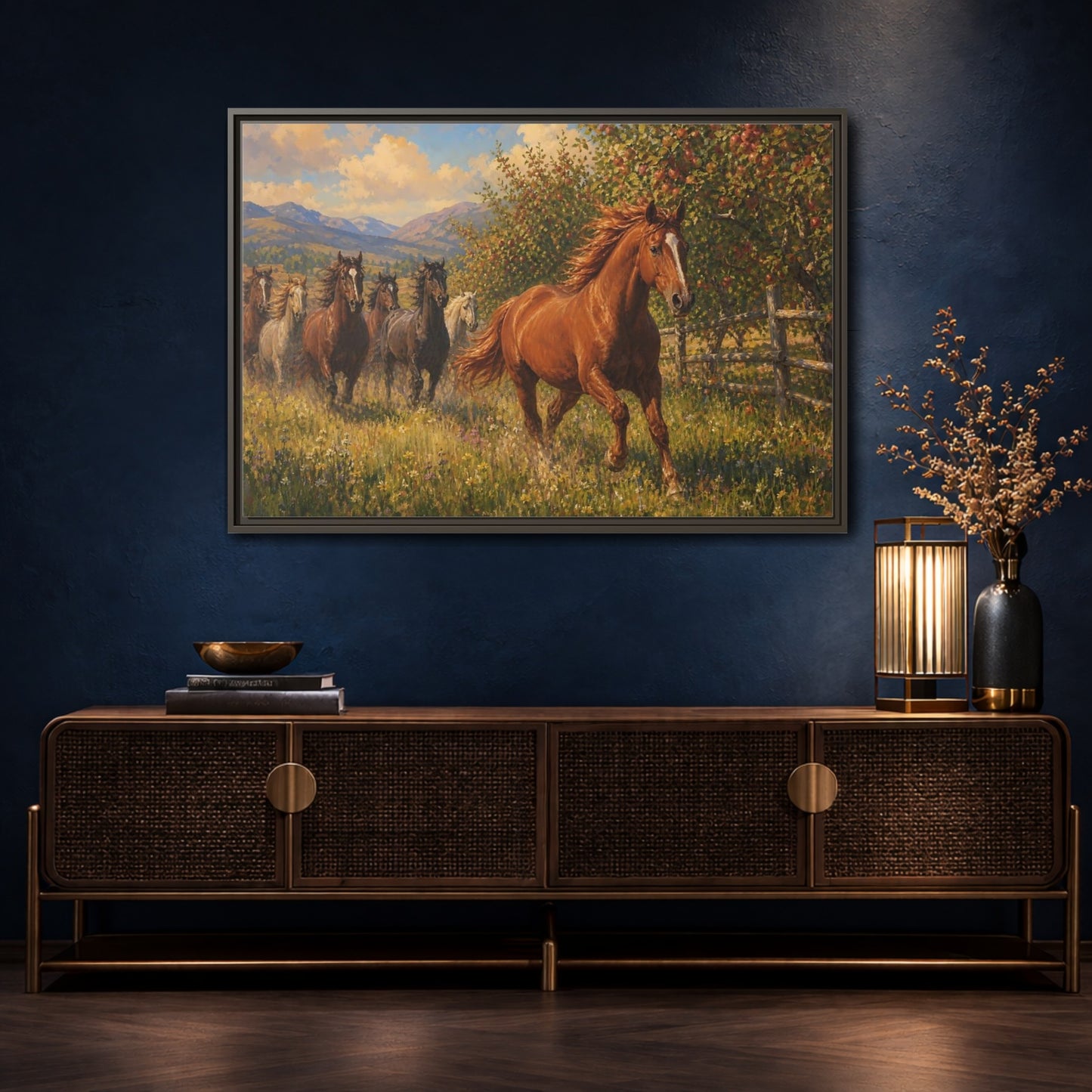 Mockup 4. Orchard Run shown as framed canvas print