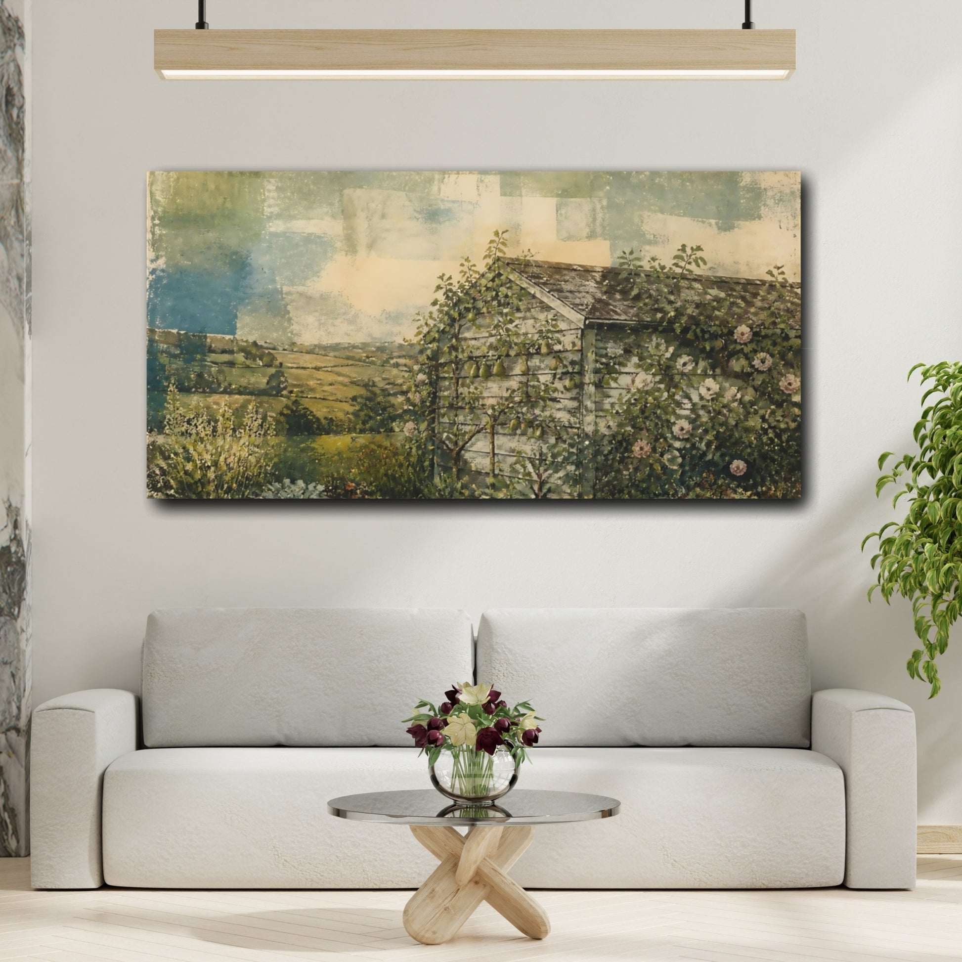Mockup 2. Orchard Shed With Roses shown as canvas print