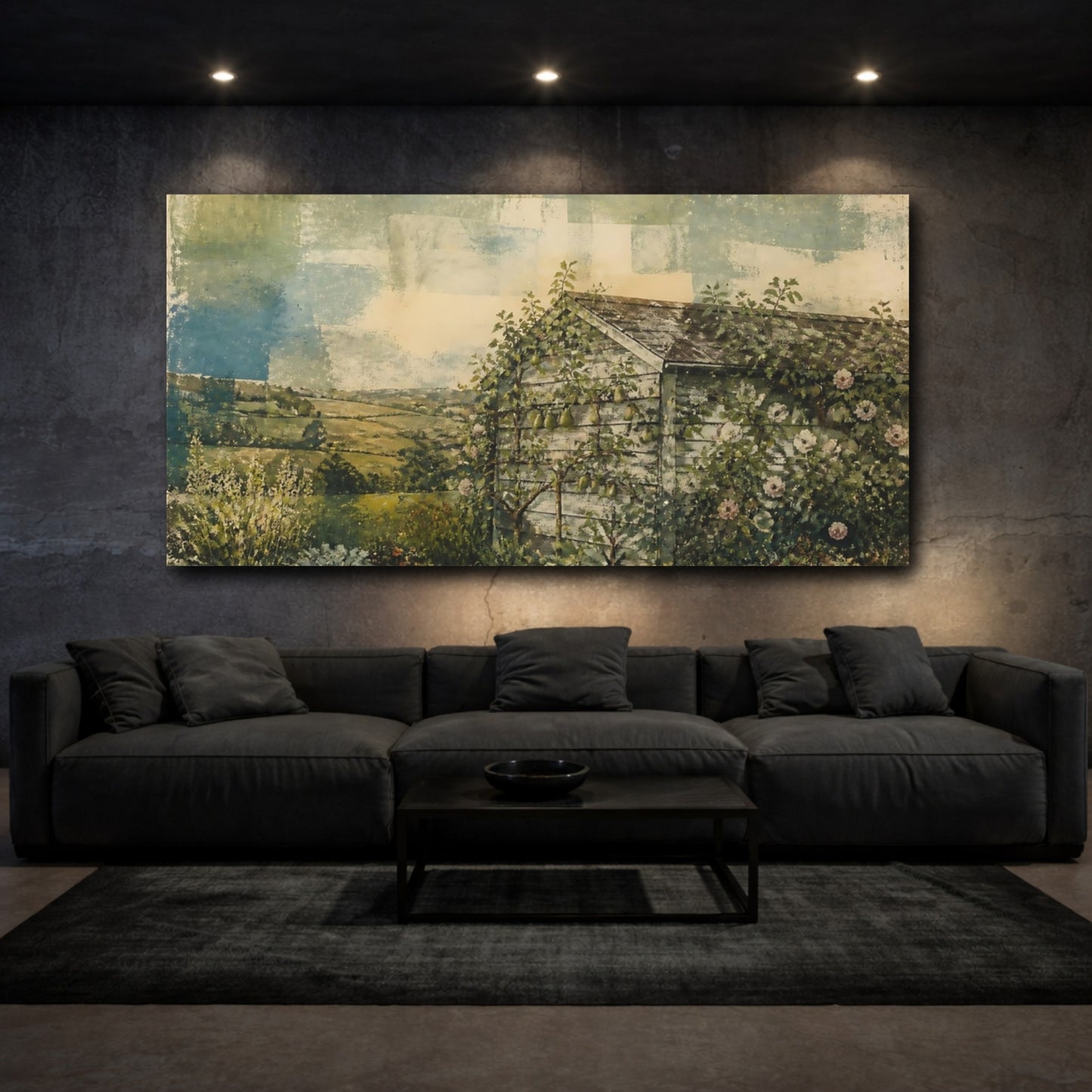 Mockup 3. Orchard Shed With Roses shown as canvas print