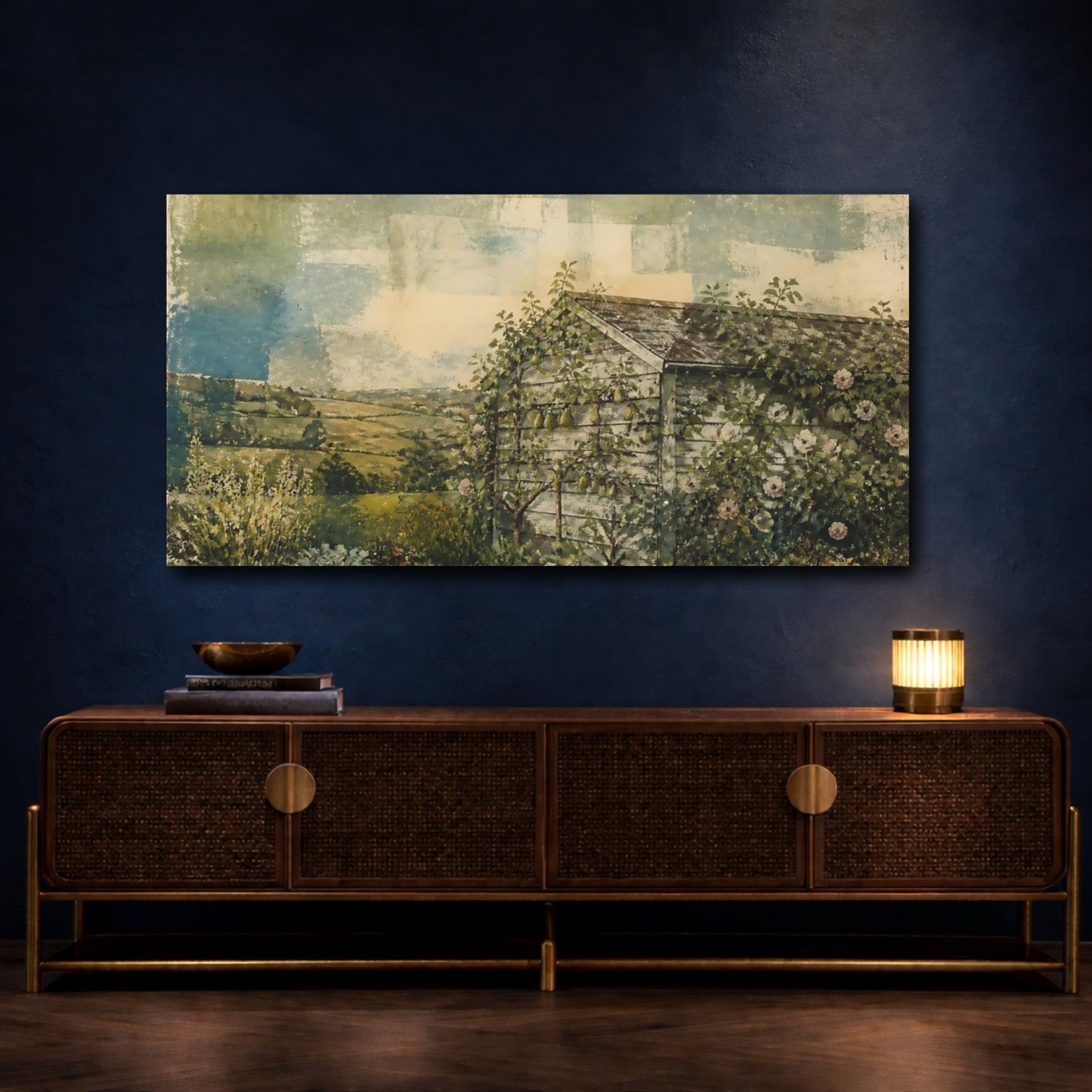 Mockup 4. Orchard Shed With Roses shown as canvas print