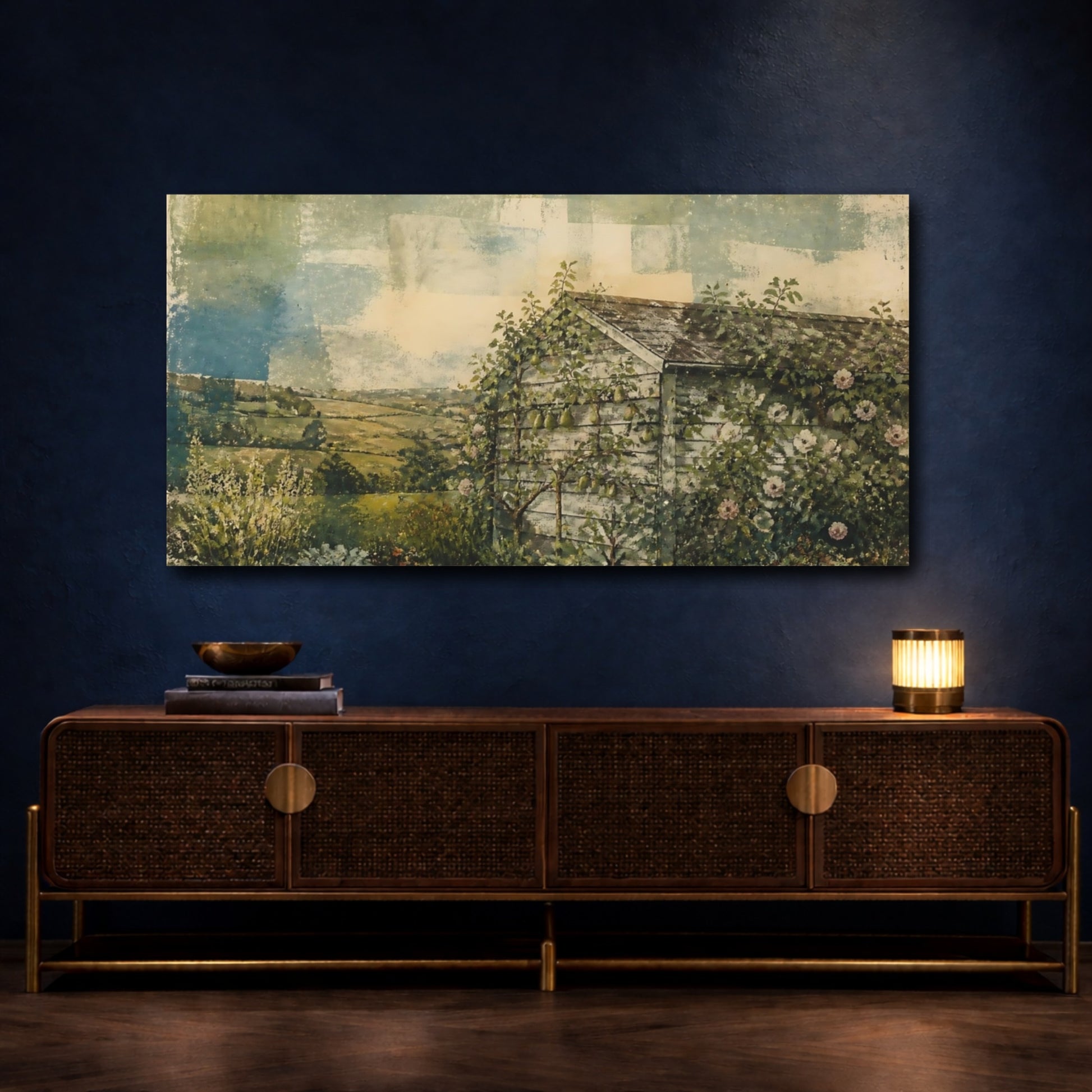 Mockup 4. Orchard Shed With Roses shown as canvas print