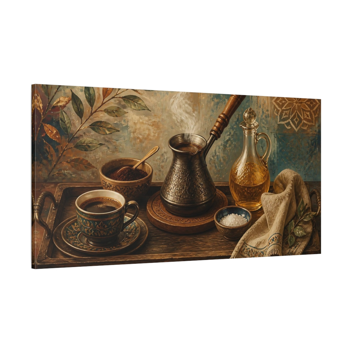 Side Mockup 2. Ornate Coffee Tray shown as canvas print