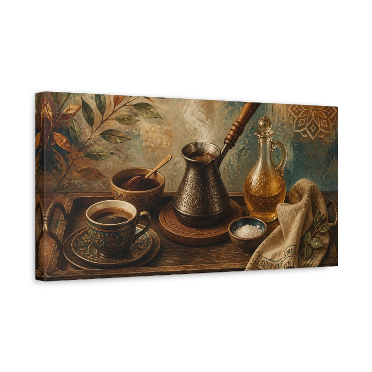 Side Mockup 3. Ornate Coffee Tray shown as canvas print