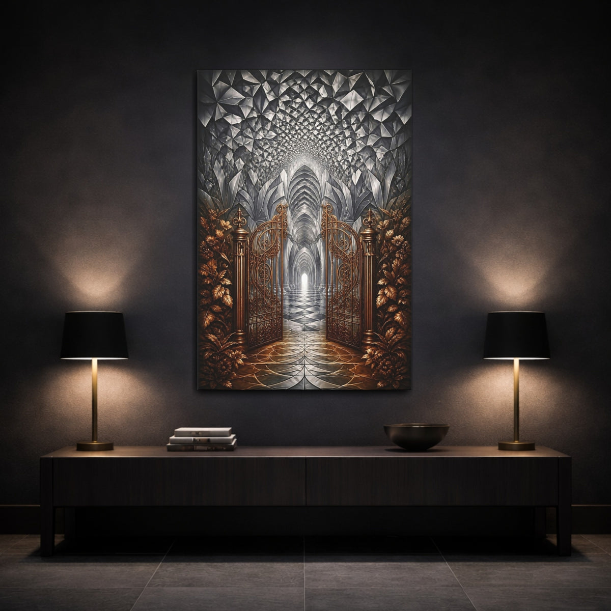 Mockup 3. Ornate Gate Illusion shown as canvas print