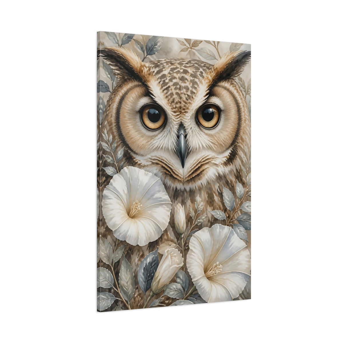 Side Mockup 1. Owl Animal Watercolor shown as canvas print