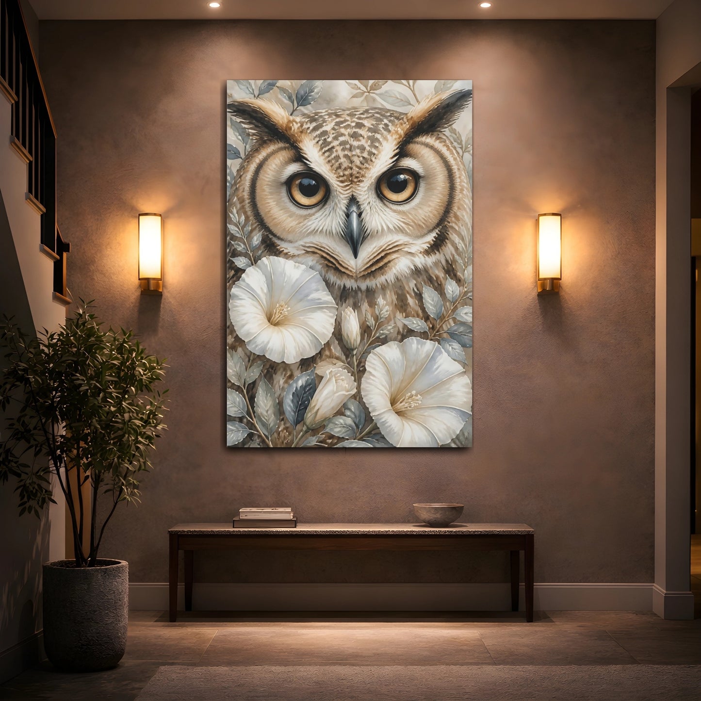 Mockup 2. Owl Animal Watercolor shown as canvas print