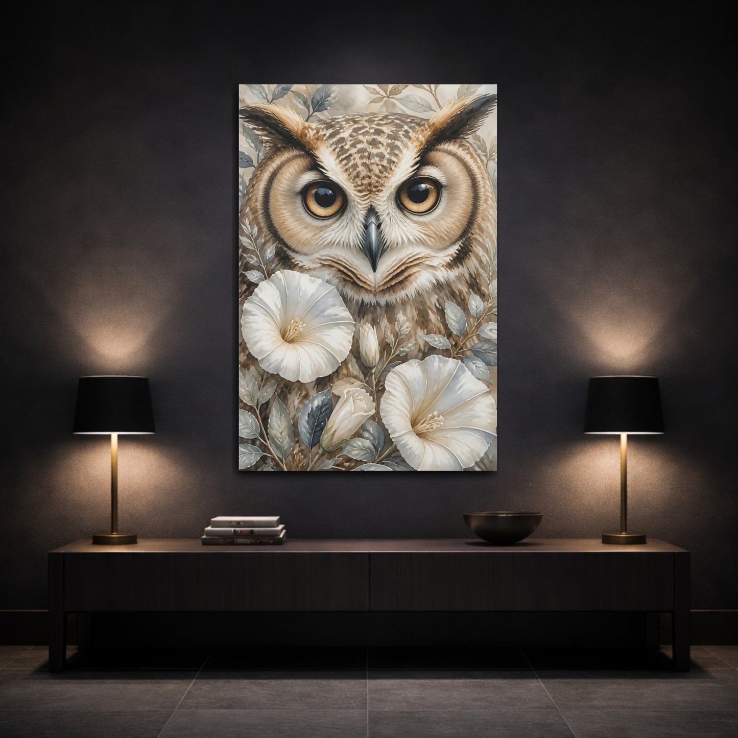 Mockup 3. Owl Animal Watercolor shown as canvas print