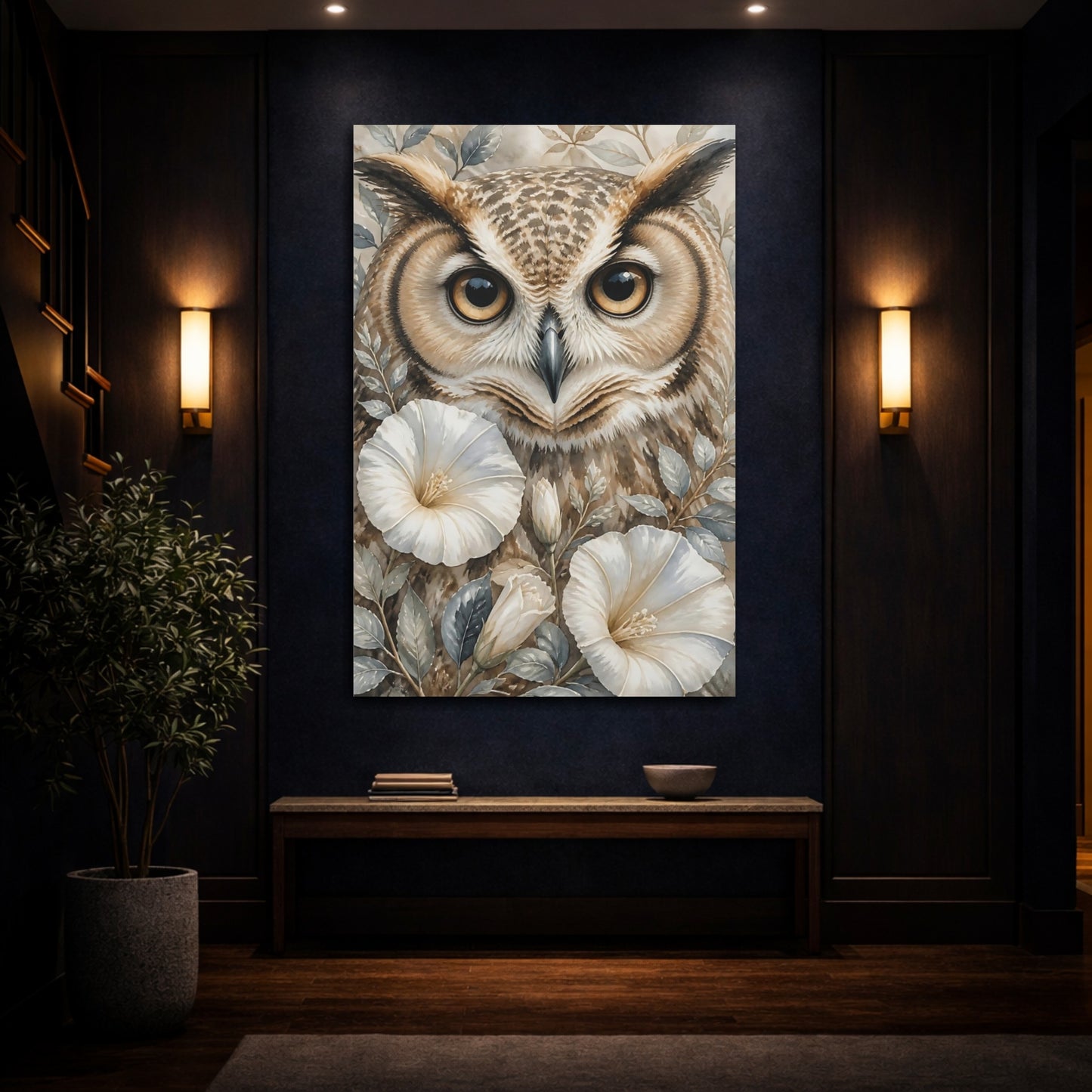 Mockup 4. Owl Animal Watercolor shown as canvas print