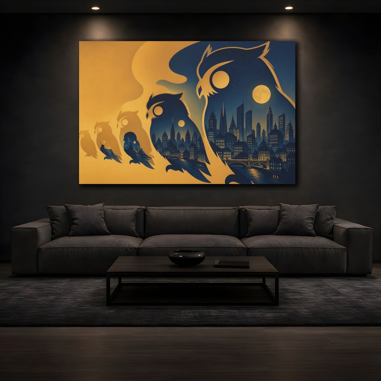 Mockup 3. Owl City At Midnight shown as canvas print