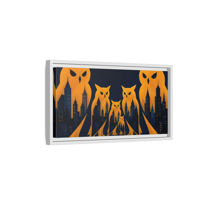 Side Mockup 6. Owl Illusion Skyline shown as framed canvas print