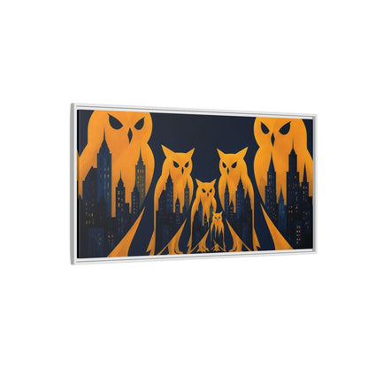 Side Mockup 3. Owl Illusion Skyline shown as framed canvas print