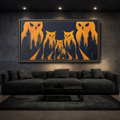 Mockup 3. Owl Illusion Skyline shown as framed canvas print