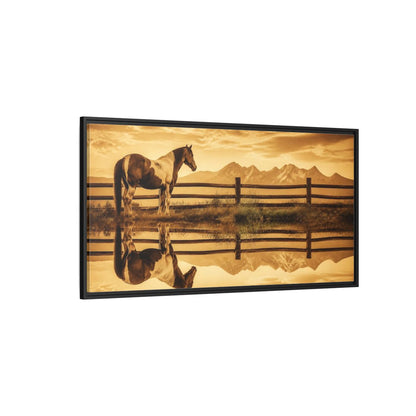 Side Mockup 5. Paint Horse Animals In Sepia shown as framed canvas print