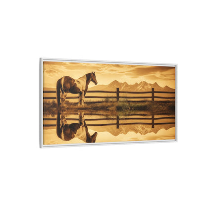 Side Mockup 3. Paint Horse Animals In Sepia shown as framed canvas print