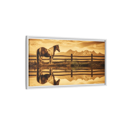 Side Mockup 1. Paint Horse Animals In Sepia shown as framed canvas print