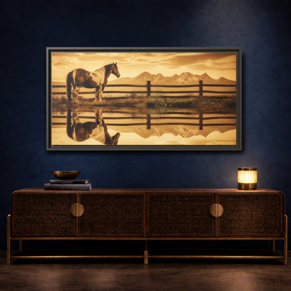 Mockup 4. Paint Horse Animals In Sepia shown as framed canvas print