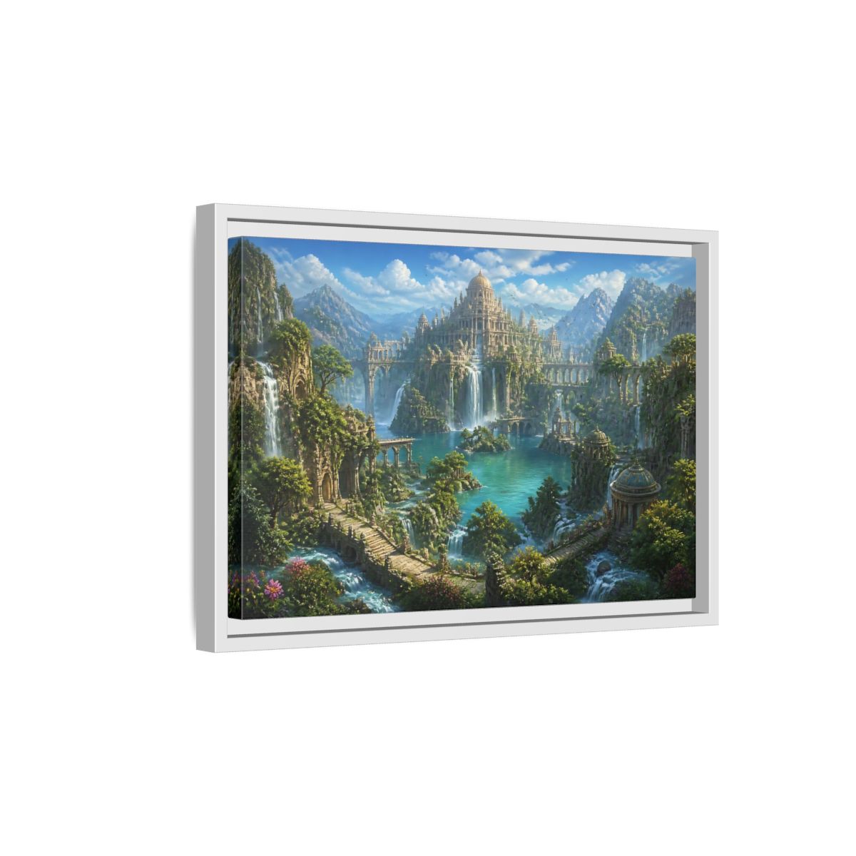 Side Mockup 4. Palace Of Cascading Falls shown as framed canvas print