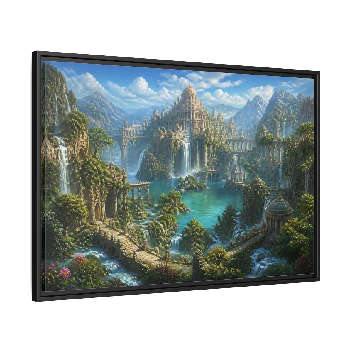 Side Mockup 13. Palace Of Cascading Falls shown as framed canvas print