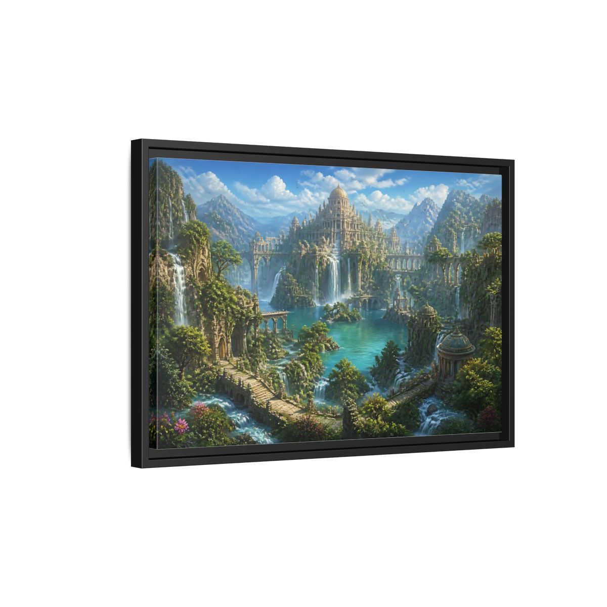 Side Mockup 3. Palace Of Cascading Falls shown as framed canvas print