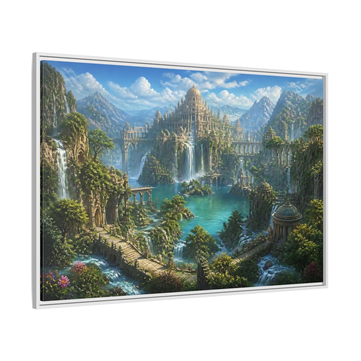 Side Mockup 7. Palace Of Cascading Falls shown as framed canvas print