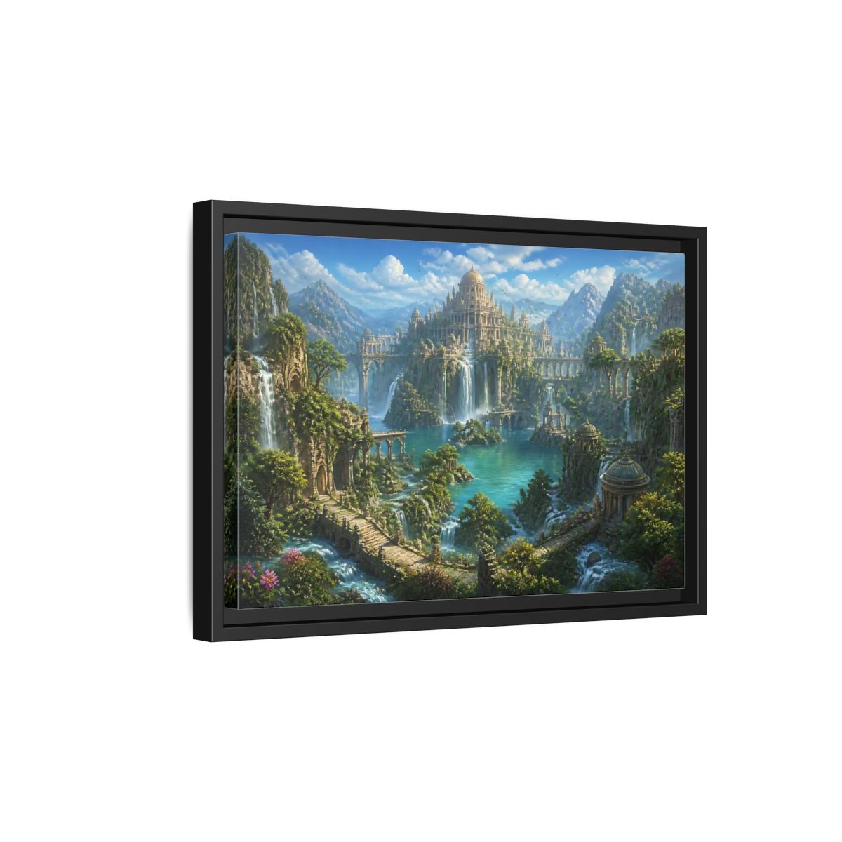Side Mockup 6. Palace Of Cascading Falls shown as framed canvas print