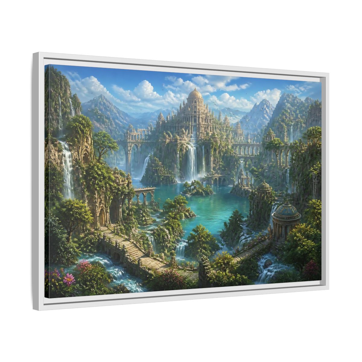 Side Mockup 10. Palace Of Cascading Falls shown as framed canvas print