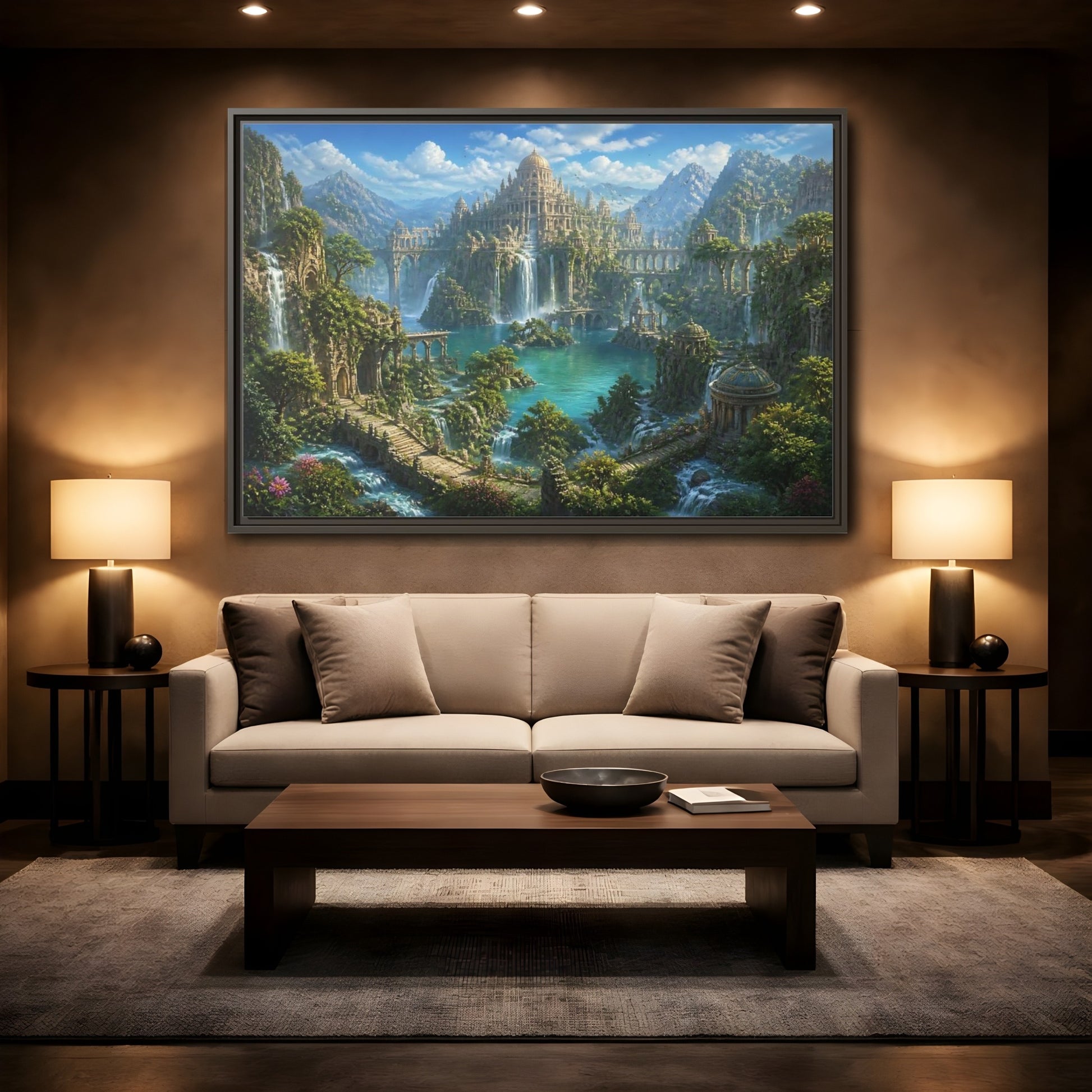 Mockup 2. Palace Of Cascading Falls shown as framed canvas print