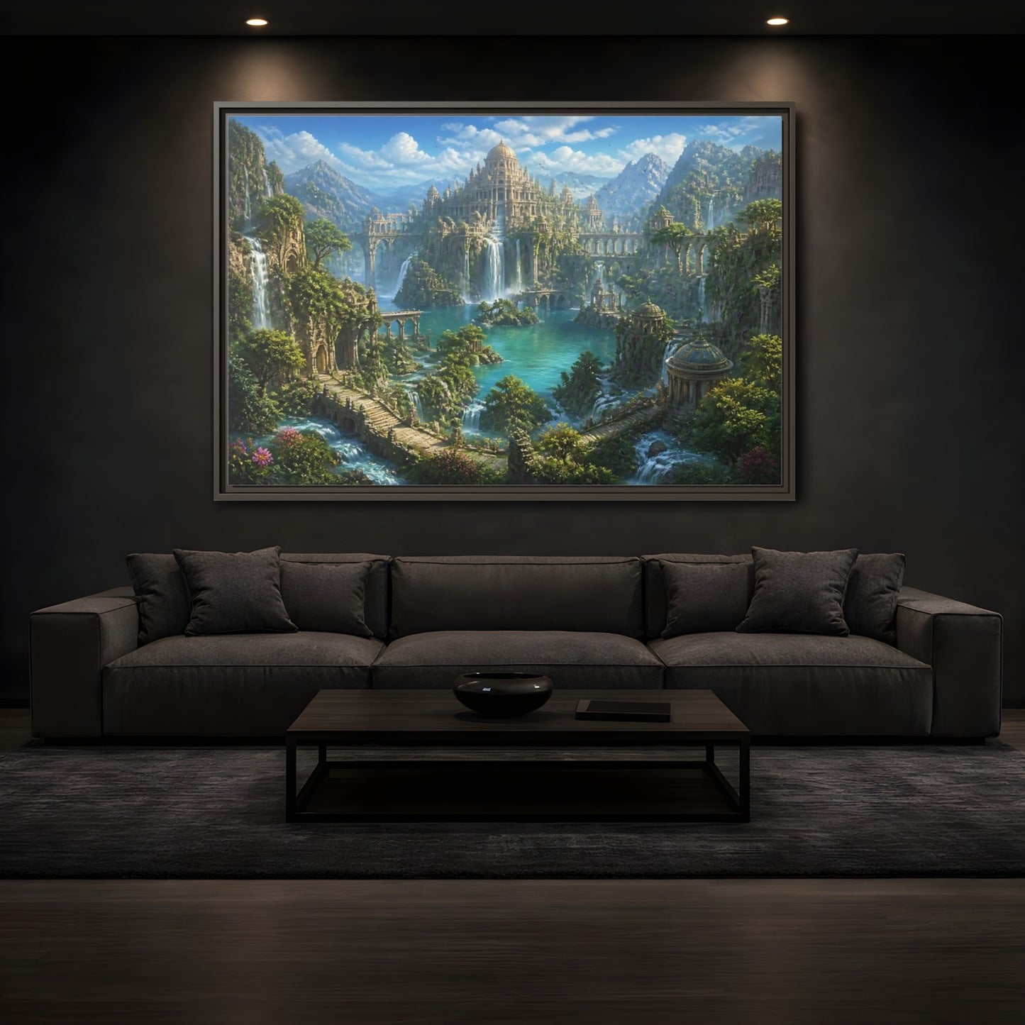 Mockup 3. Palace Of Cascading Falls shown as framed canvas print