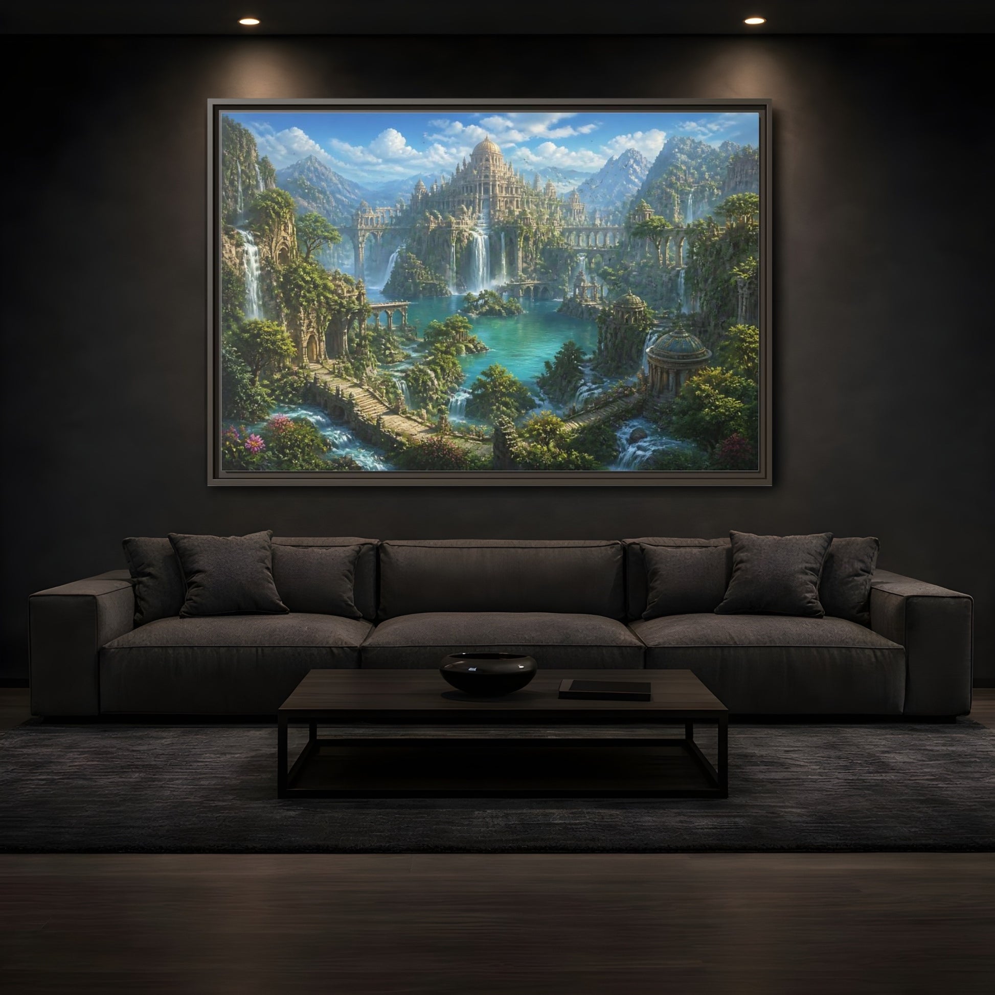 Mockup 3. Palace Of Cascading Falls shown as framed canvas print