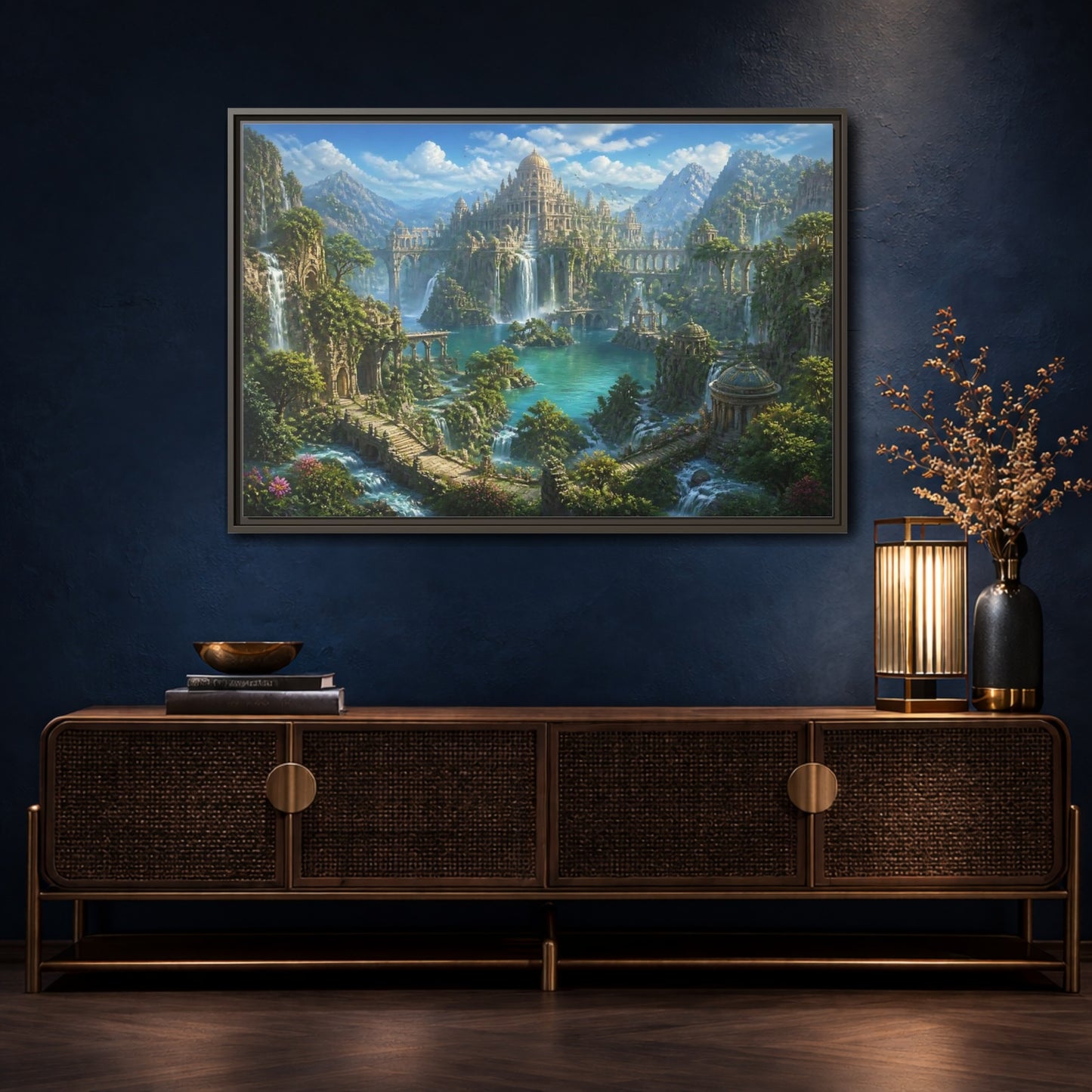 Mockup 4. Palace Of Cascading Falls shown as framed canvas print
