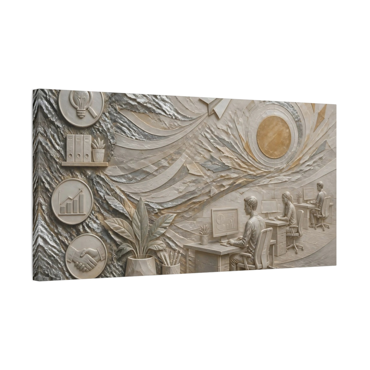 Side Mockup 1. Paper Airplane Office Scene shown as canvas print