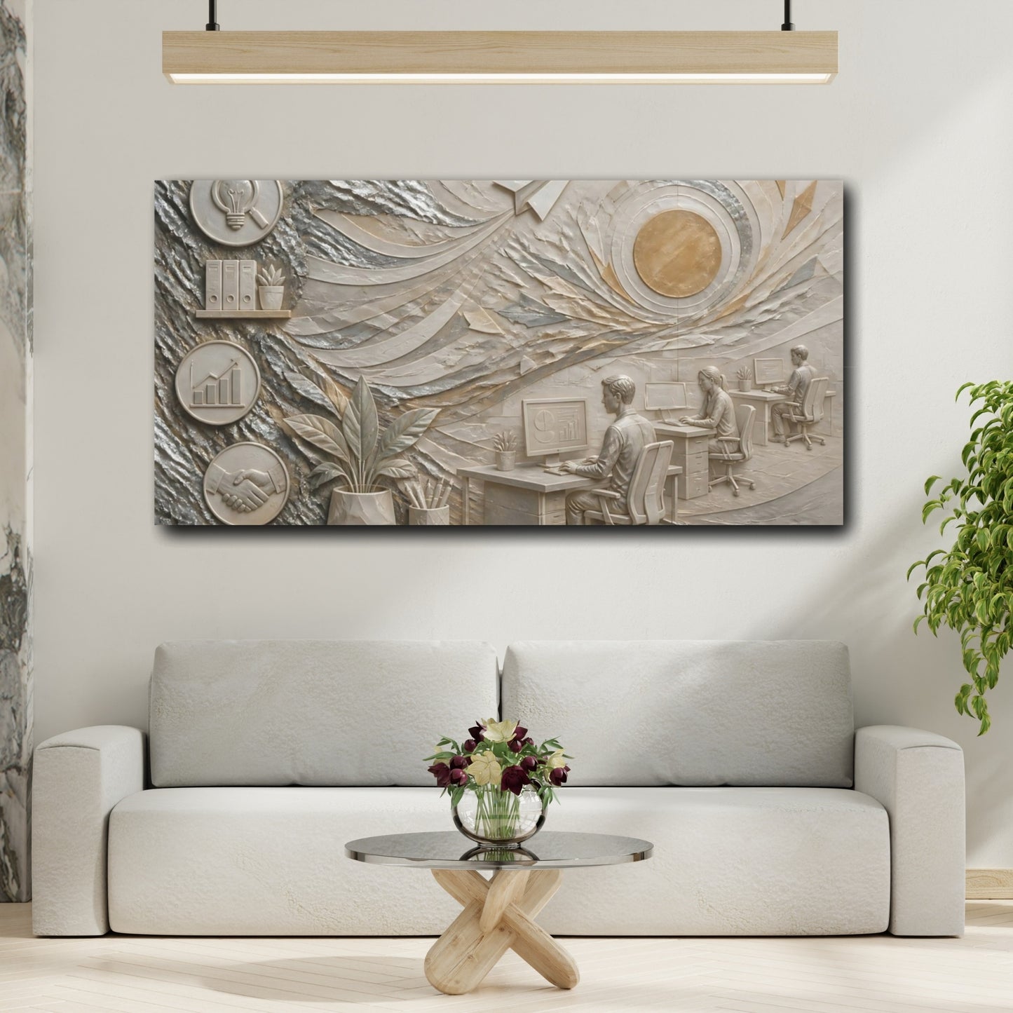 Mockup 2. Paper Airplane Office Scene shown as canvas print