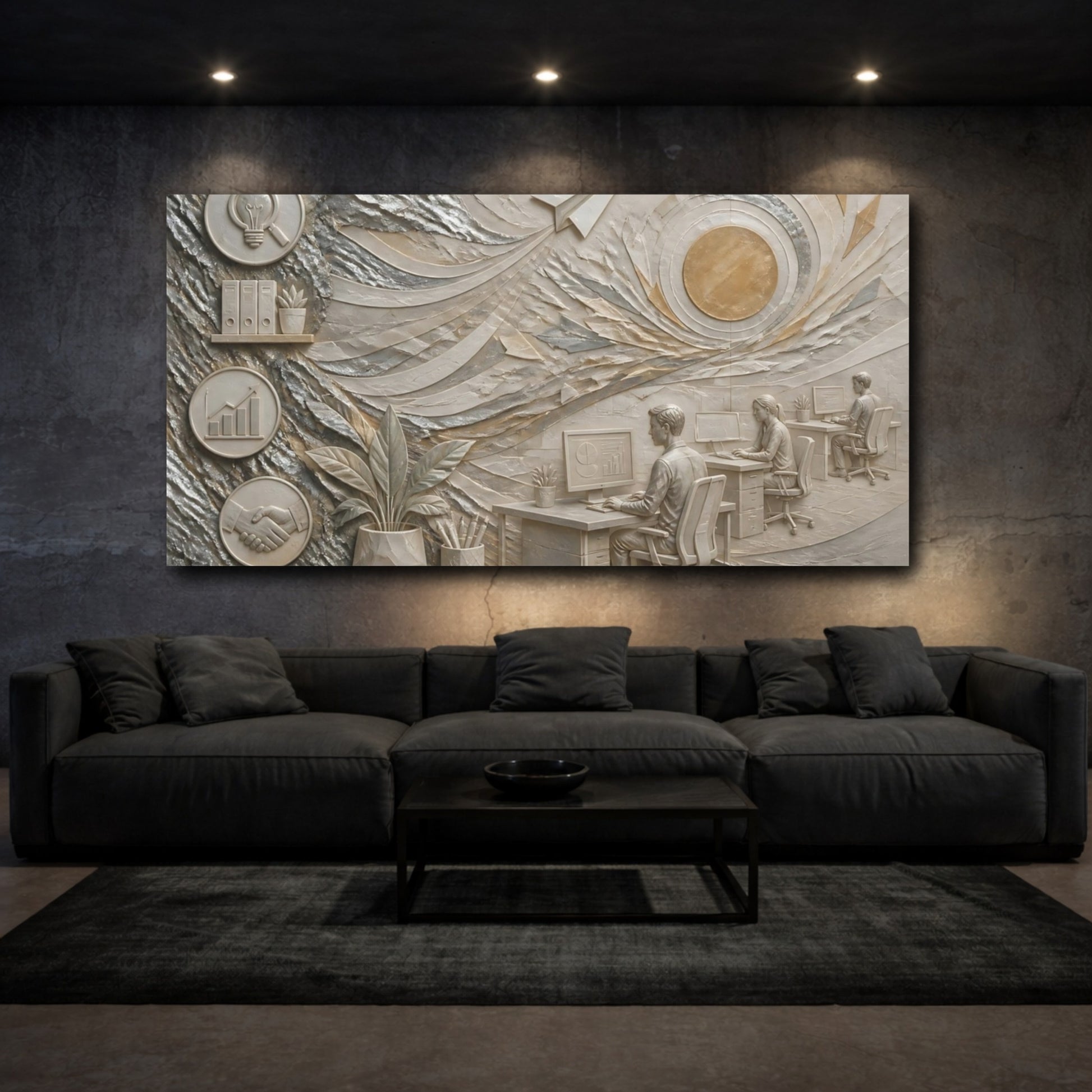 Mockup 3. Paper Airplane Office Scene shown as canvas print