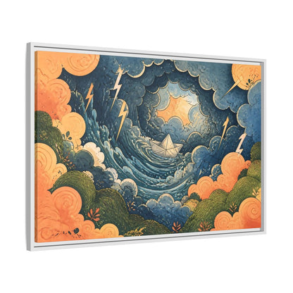Side Mockup 9. Paper Boat In Storm shown as framed canvas print