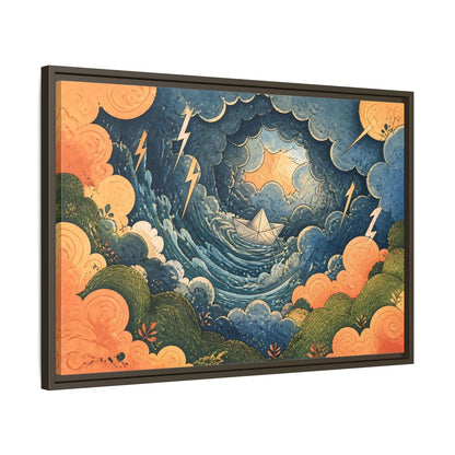Side Mockup 11. Paper Boat In Storm shown as framed canvas print