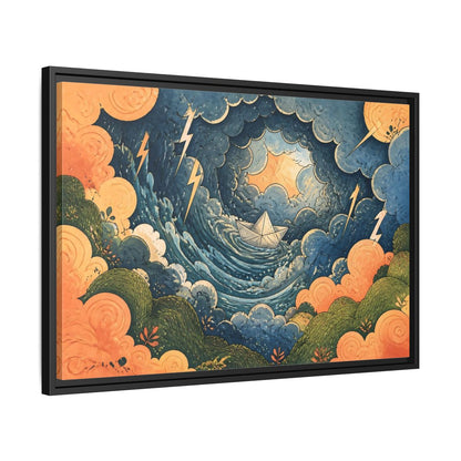 Side Mockup 14. Paper Boat In Storm shown as framed canvas print
