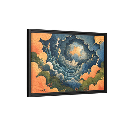 Side Mockup 3. Paper Boat In Storm shown as framed canvas print