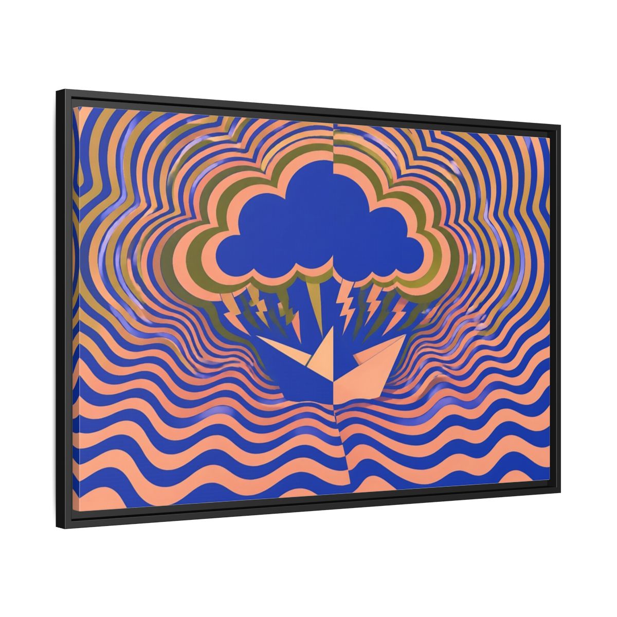 Side Mockup 13. Paper Boat Thundercloud shown as framed canvas print