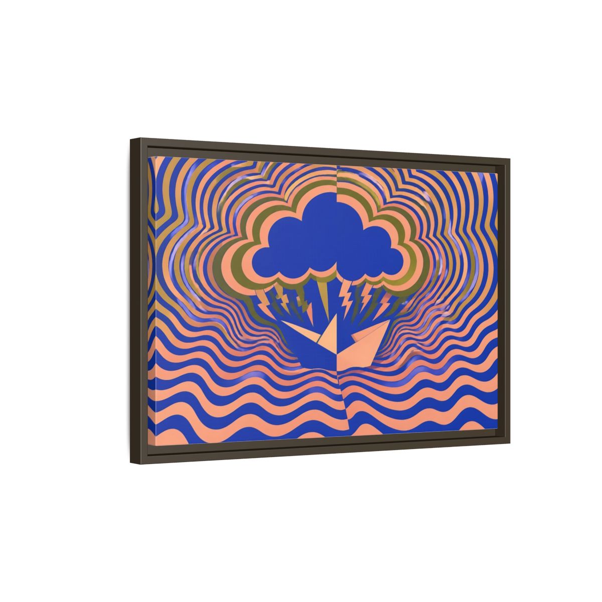 Side Mockup 2. Paper Boat Thundercloud shown as framed canvas print