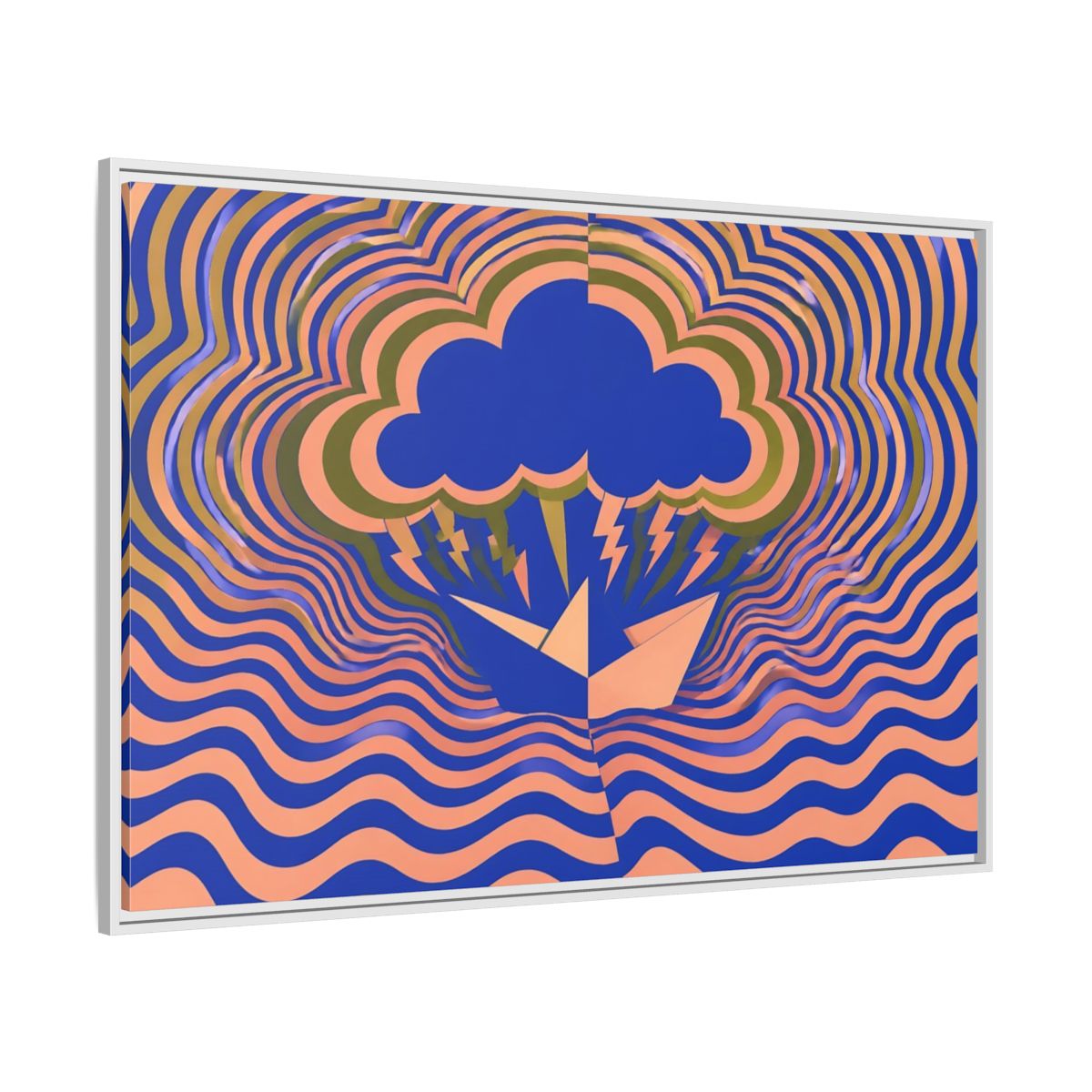 Side Mockup 7. Paper Boat Thundercloud shown as framed canvas print