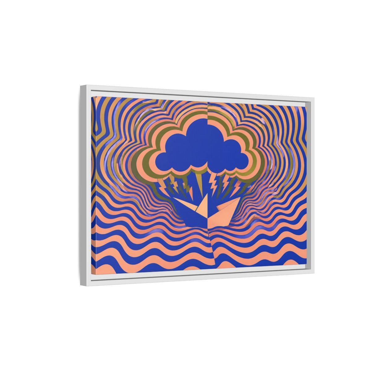 Side Mockup 1. Paper Boat Thundercloud shown as framed canvas print