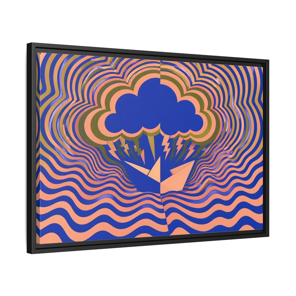 Side Mockup 14. Paper Boat Thundercloud shown as framed canvas print