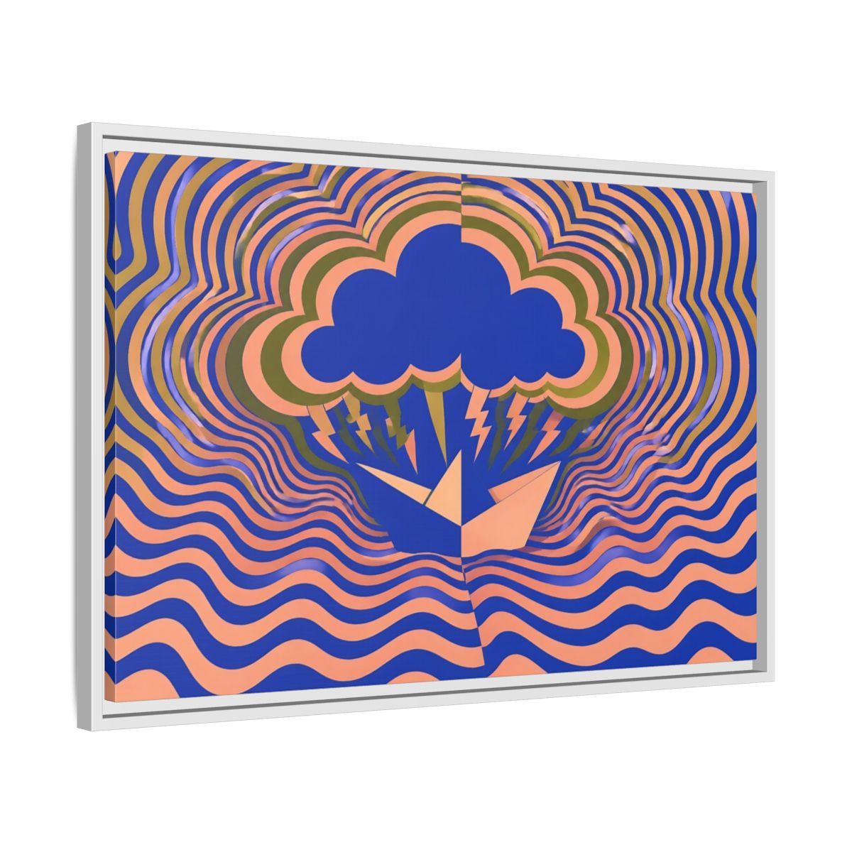 Side Mockup 10. Paper Boat Thundercloud shown as framed canvas print
