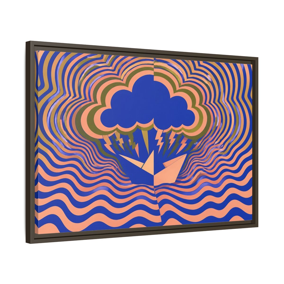 Side Mockup 11. Paper Boat Thundercloud shown as framed canvas print