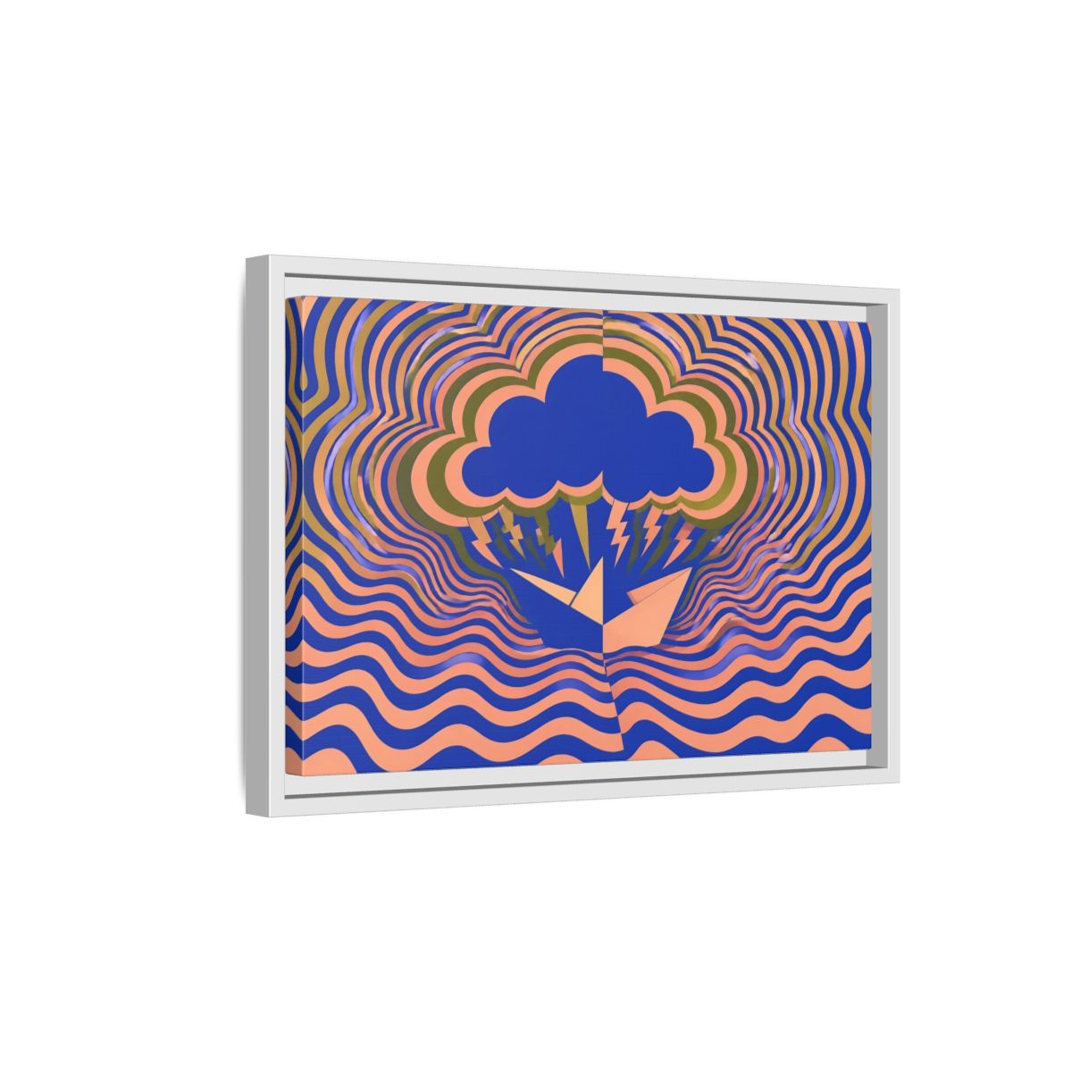 Side Mockup 4. Paper Boat Thundercloud shown as framed canvas print