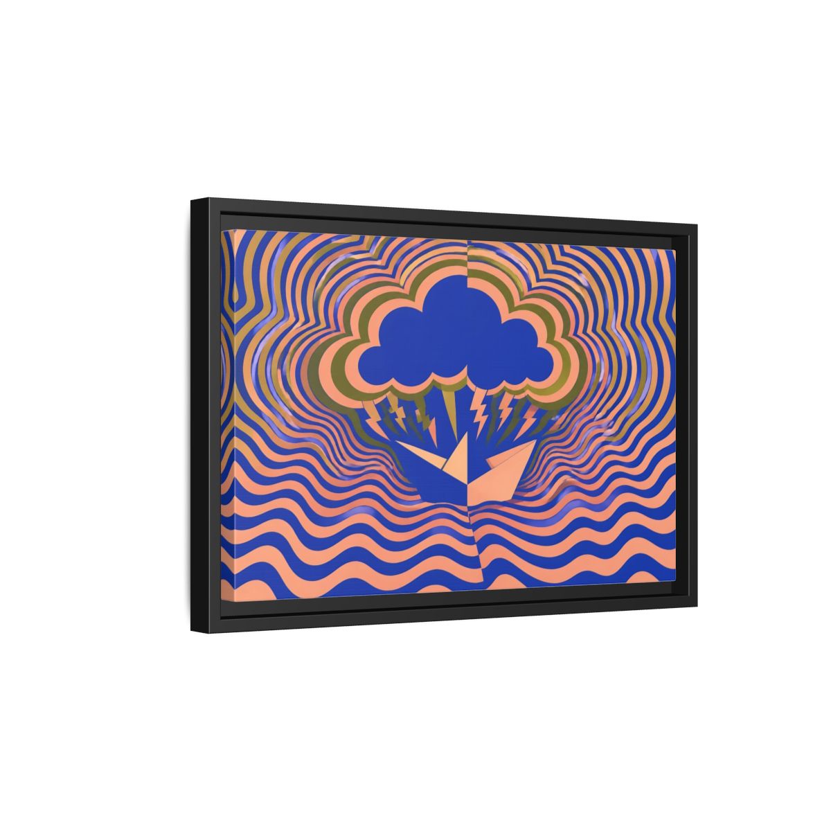 Side Mockup 6. Paper Boat Thundercloud shown as framed canvas print