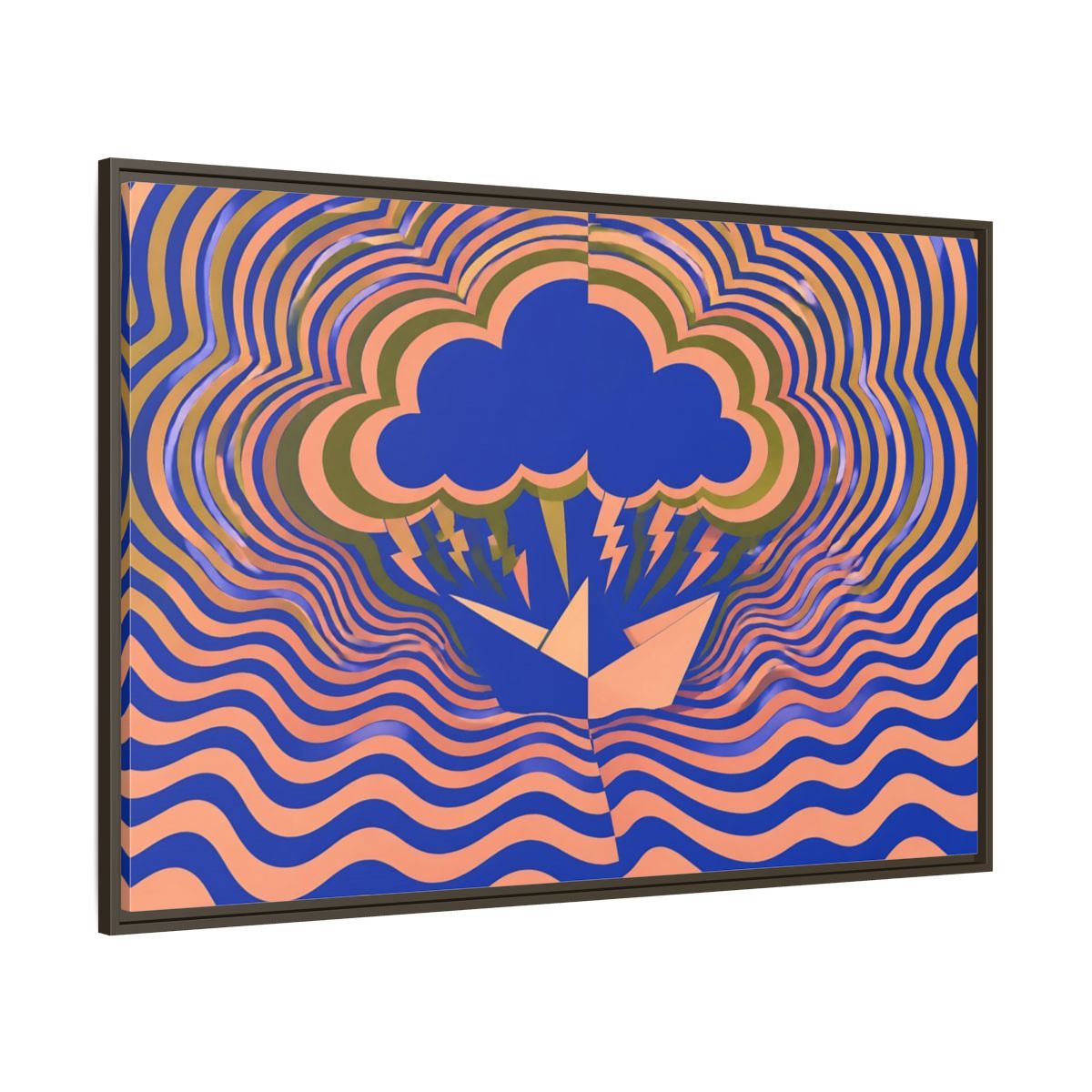 Side Mockup 8. Paper Boat Thundercloud shown as framed canvas print