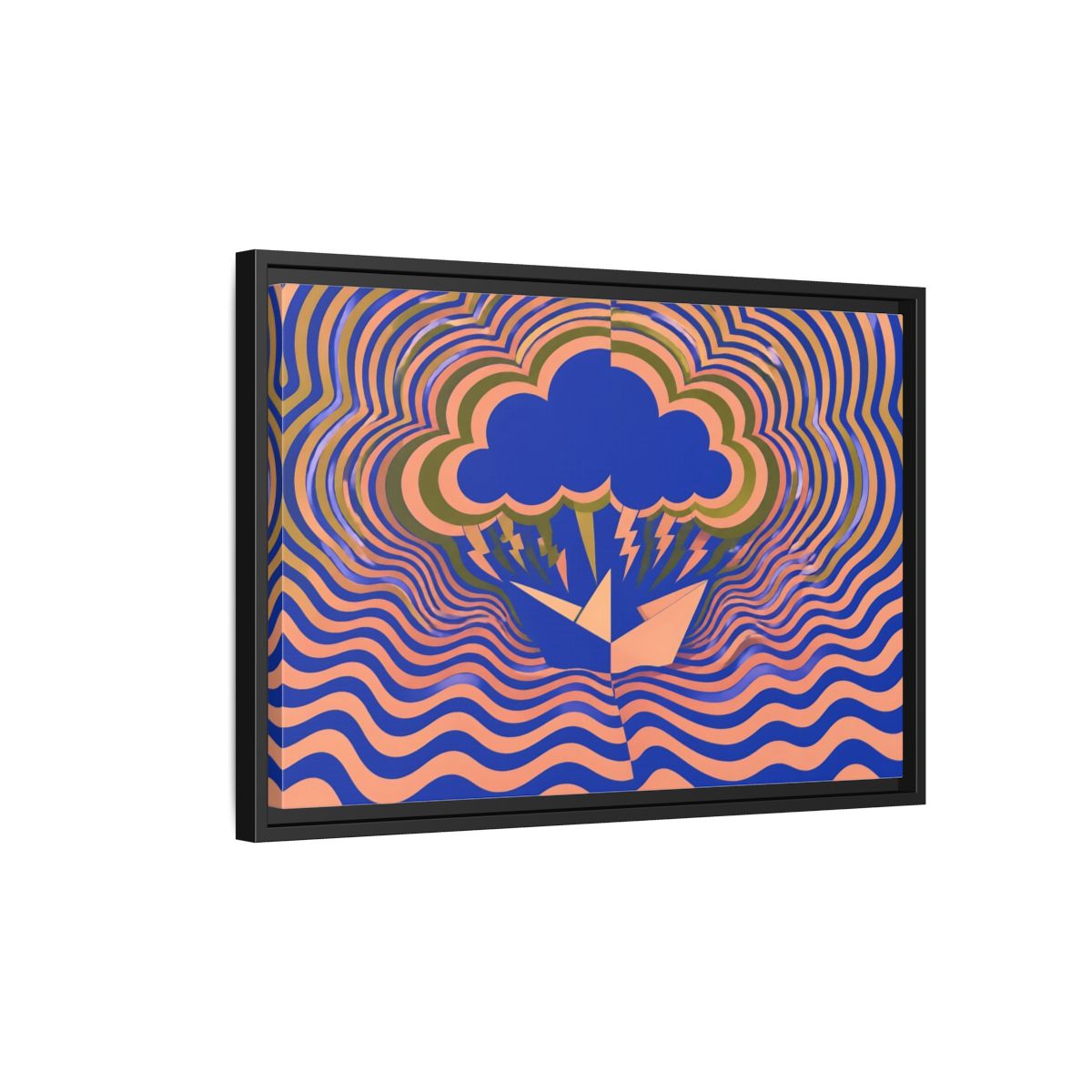 Side Mockup 3. Paper Boat Thundercloud shown as framed canvas print