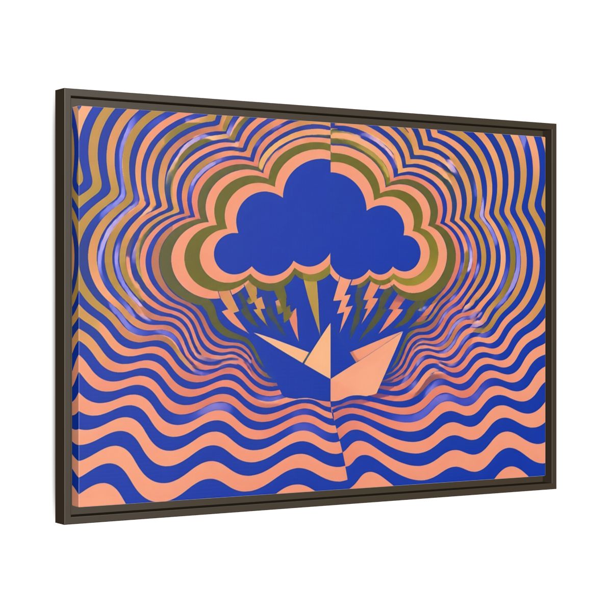 Main Mockup. Paper Boat Thundercloud shown as framed canvas print