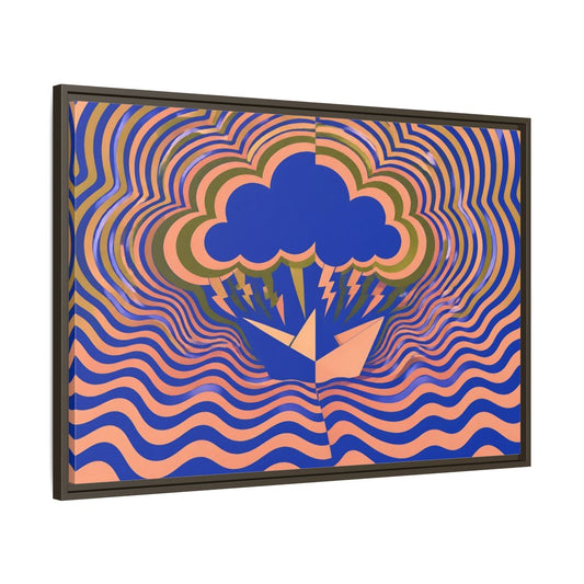 Main Mockup. Paper Boat Thundercloud shown as framed canvas print